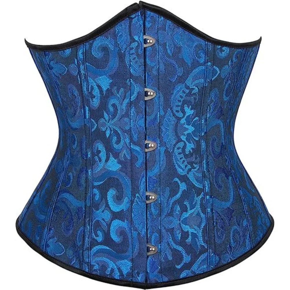 Sexy‎ Blue Brocade Lace Corset Underbust Bustier Waist Trainer Cincher Belt - Picture 5 of 6